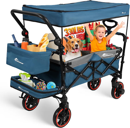Collapsible Canopy Wagon,Large Capacity Trolley, Foldable Portable Cart with Canopy, Adjustable