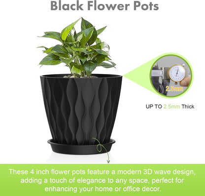 4 inch Small Plastic Nursery Pots, Seedling Pots, 5 Set Water Ripples Plant Pots for Indoor Plants