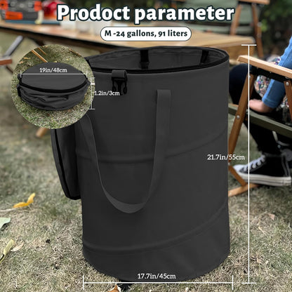 Pop up Camping Trash can with lid,Collapsible 24 Gallons Trash can with Sorting Clips,Garden