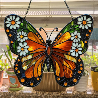 Floral Monarch Acrylic Suncatcher Stained Glass Effect Window Car Hanging Christmas Ornament Indoor