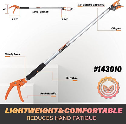 KSEIBI 143010 Long Reach 3.5 ft (1.0m) Cut & Hold Bypass Pruner - Lightweight Aluminum