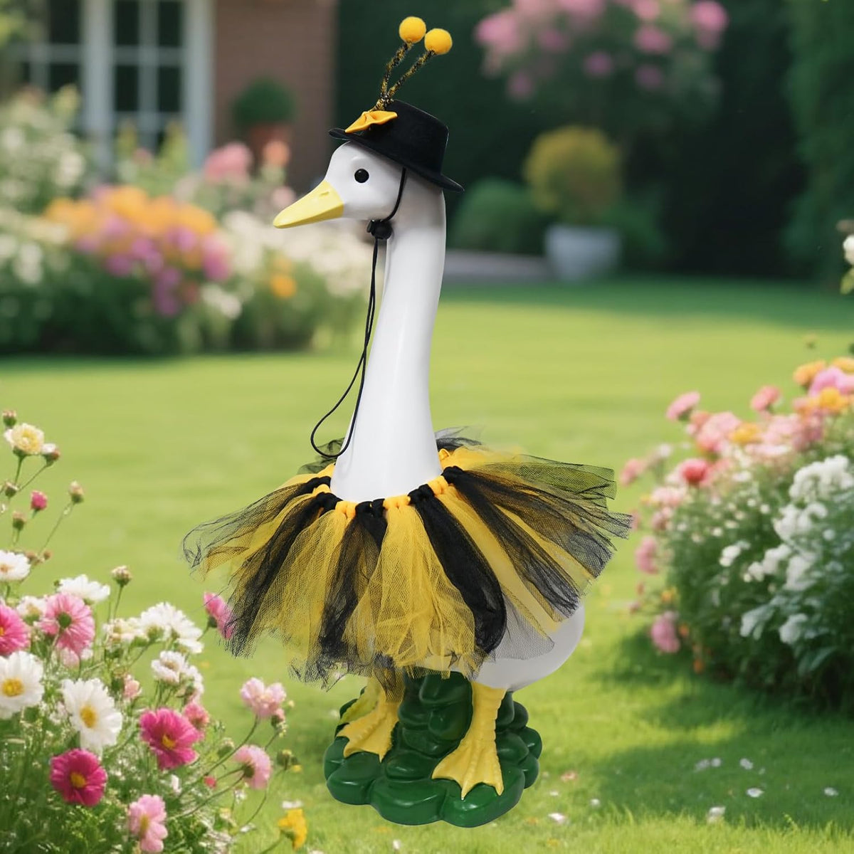 Porch Goose Outfits Garden Statue-Large Goose Statue with Bee Halloween Set Indoor/Outdoor Resin