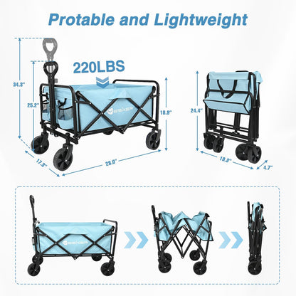 Yesker Foldable Wagon - 220lbs Collapsible Garden Carts with All Terrain Wheels for Outdoor Camping
