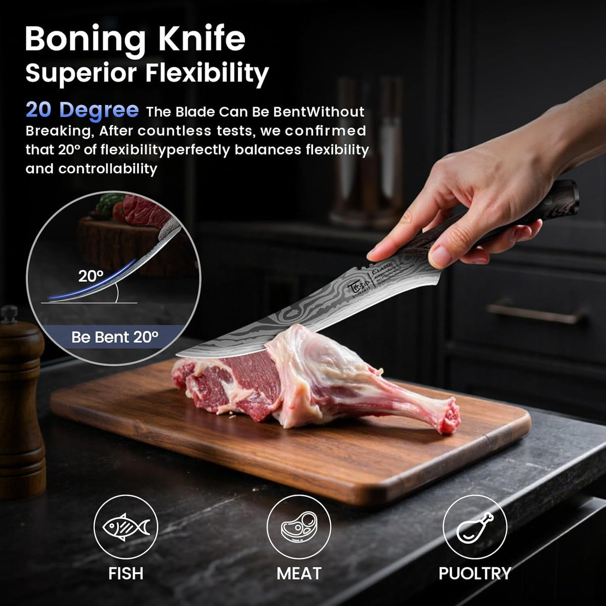 Brisket Slicing Knife Set, Carving and Boning Knife for Meat & Turkey Cutting, Japanese Style High
