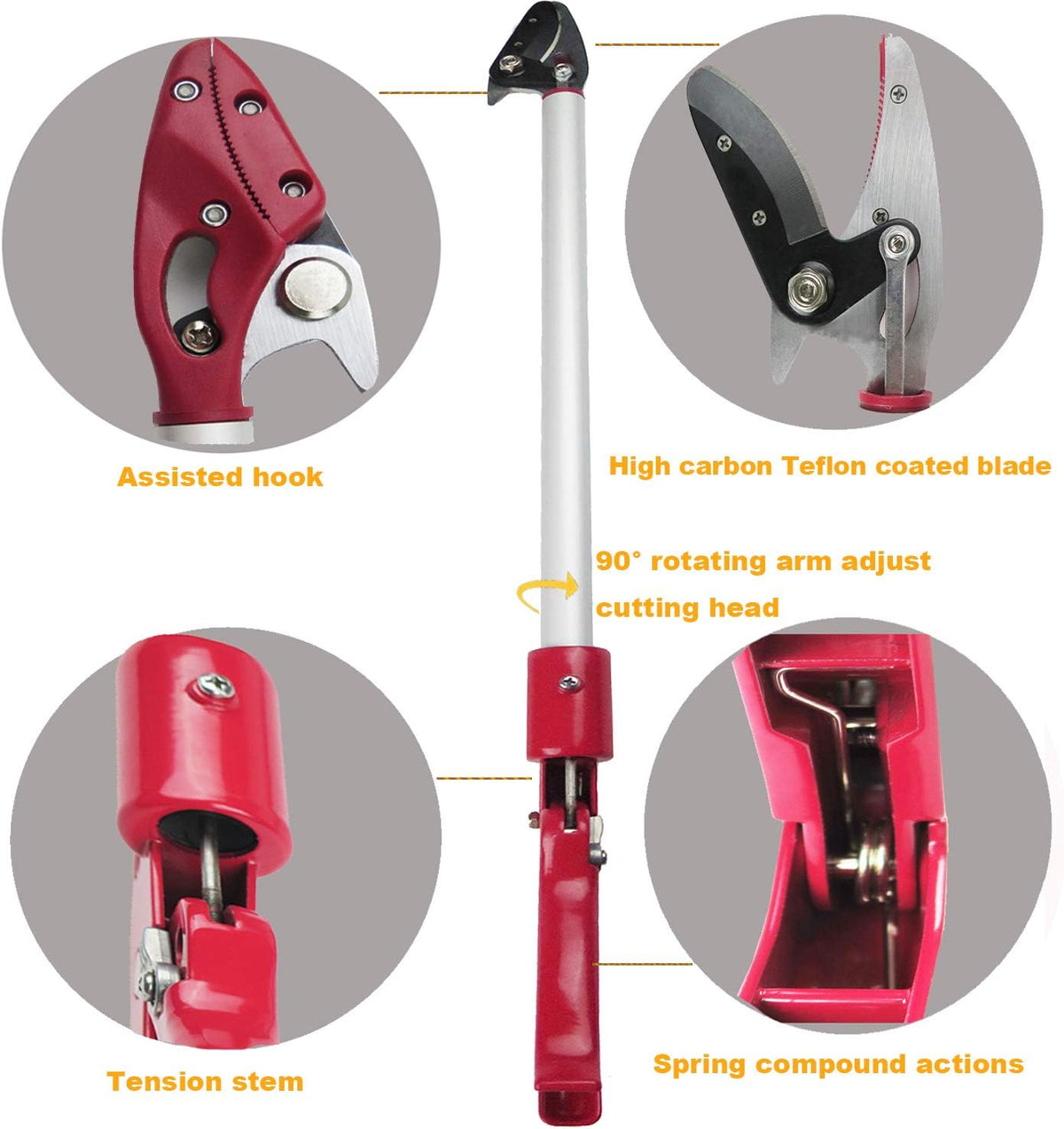 2 Feet Cut and Hold Tree Pruner, Rotation Pole Tree Trimming, Short Reach Fruit Picker, Branches