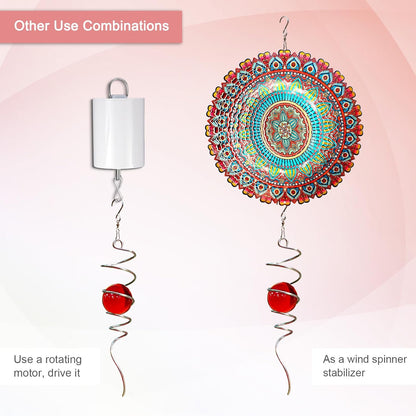 Gazing Ball Spiral Tail with Red Glass Orb, Wind Spinner Stabilizer, Spiral Wind Spinners Tail