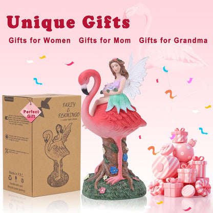 Solar Fairy & Flamingo Garden Decor Statue, Outdoor Funny Solar Light Decoration for Yard, Patio