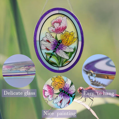 Stained Glass Window Hanging Dragonfly Suncatchers 10 Inch Glass Panel Sun Catchers Indoor Window