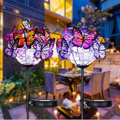Outdoor Solar Lights 2 Pack, Solar Garden Lights with 18 Butterflies Decoration Outdoor Lamps
