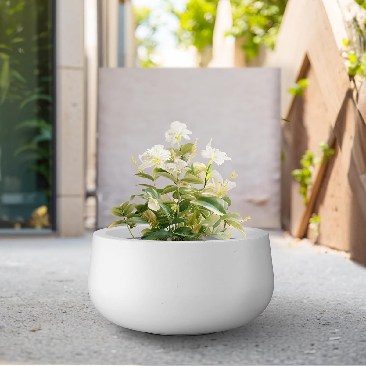 Kante 11.8" Dia Round Concrete Planter, Cement Plant Pots with Drainage Hole and Rubber Plug for