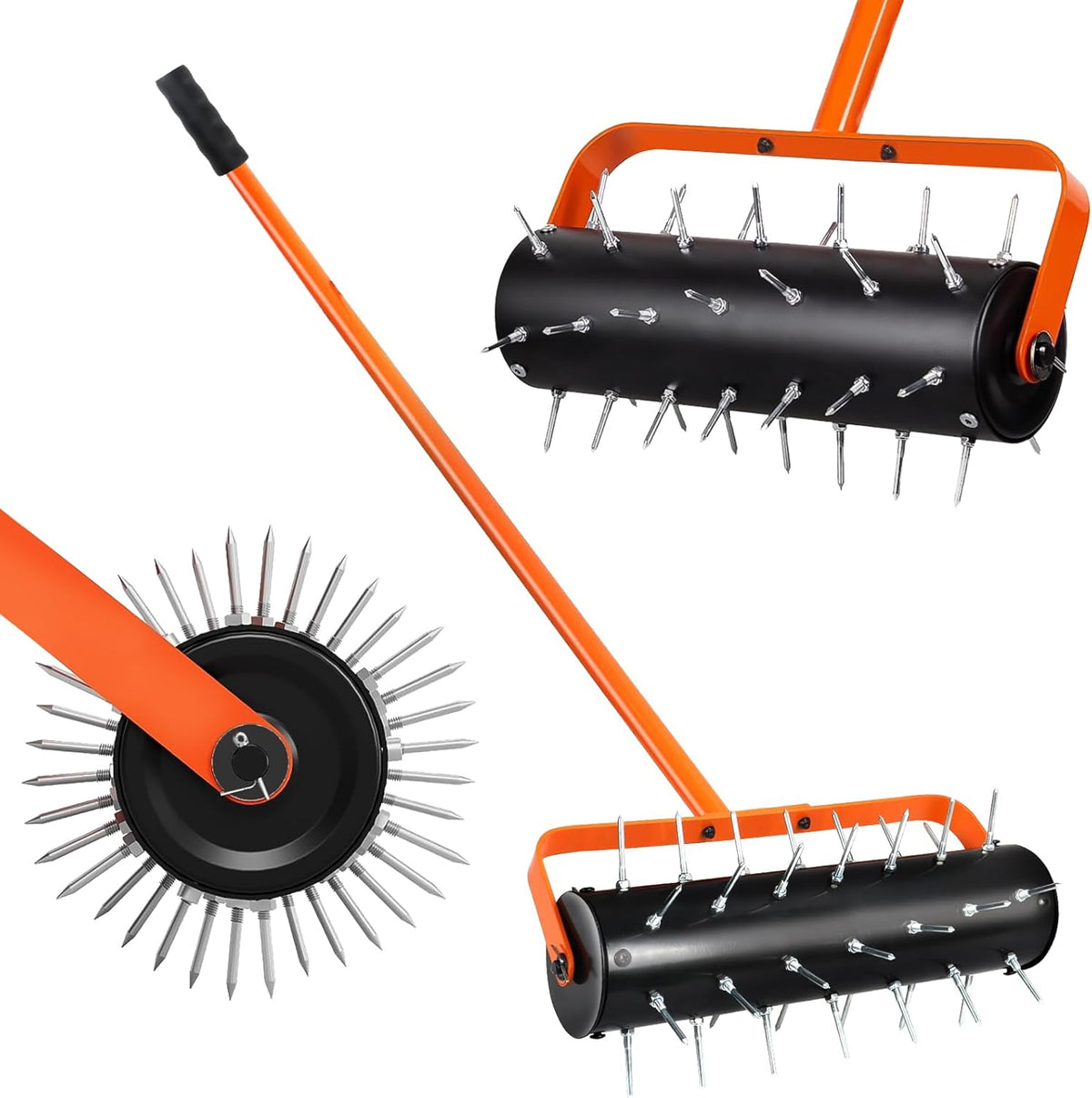 Rolling Lawn Aerator, Heavy Duty Hand Manual Spike Roller with 42 Spikes, Aerator Tool with 71"