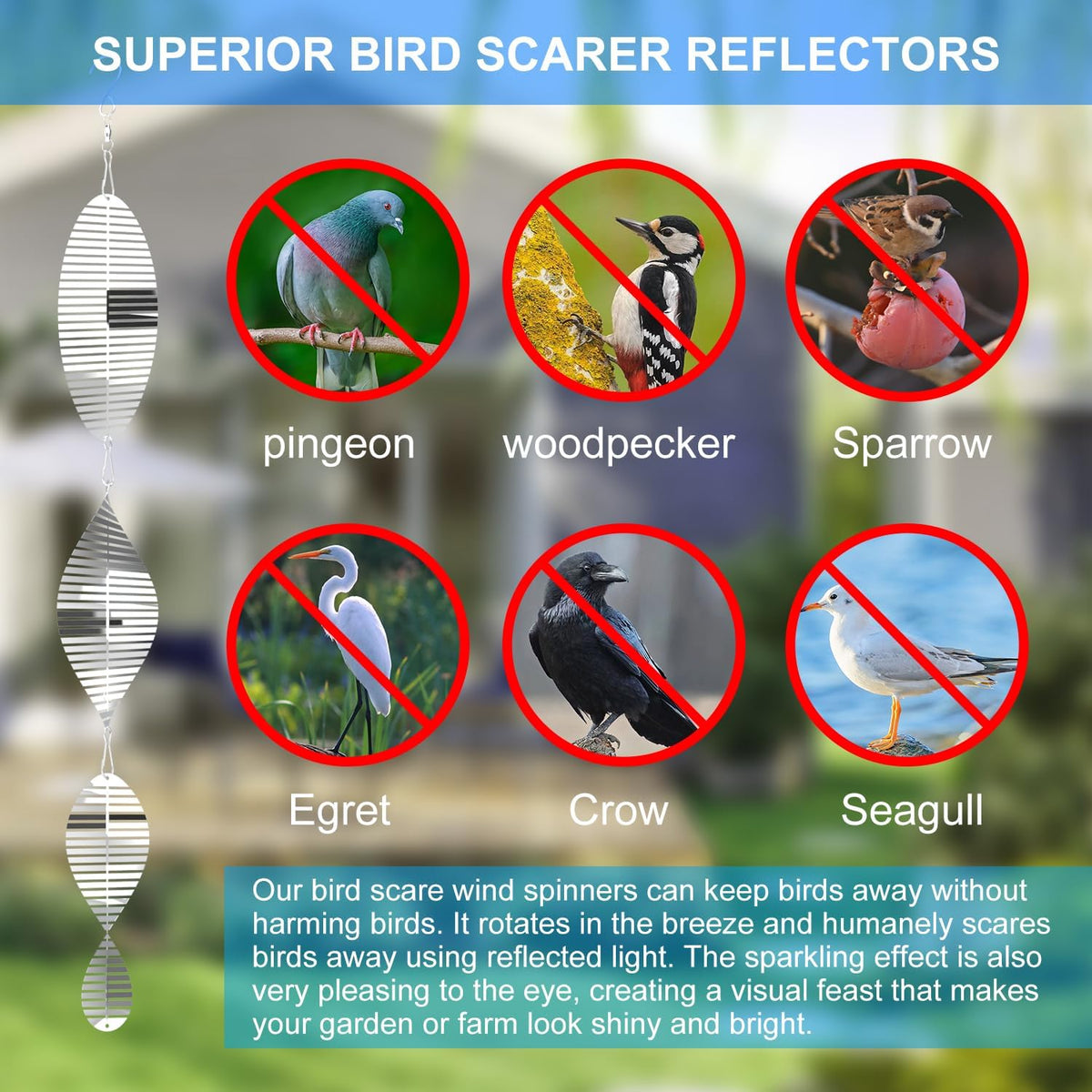 3 * 3 Stainless Steel Bird Scarer Discs Set, 3D Reflective Helix Wind Spinners Bird Reflector &