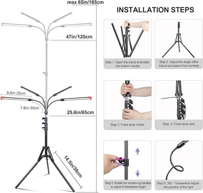 4-Head Tripod Stand Grow Lights for Tall House Plants, Seed Starting, Bonsai Tree with Timer, 36W