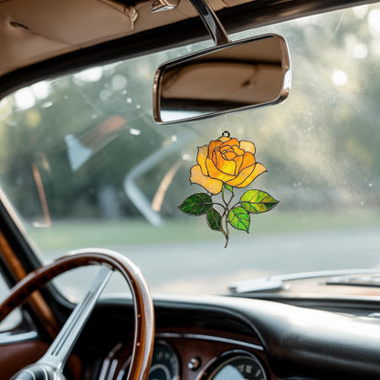 Rose Flower Acrylic Suncatcher Stained Glass Effect Window Car Hanging Christmas Ornament Indoor