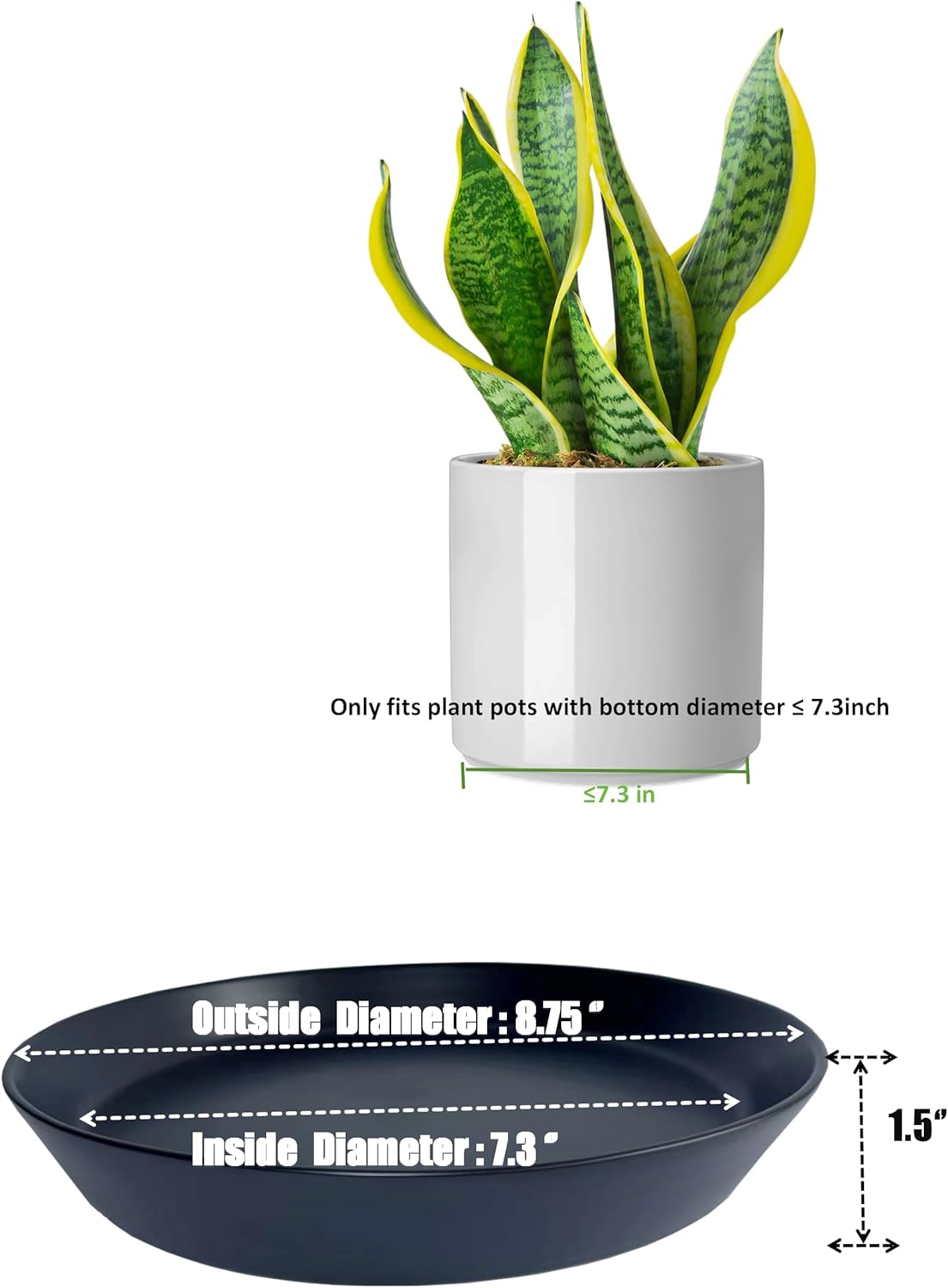 2 Pack 8 Inch Flower Pot Saucers - 9 Inch (8.7 Inch) Ceramic Plant Saucer for Outdoors & Indoors