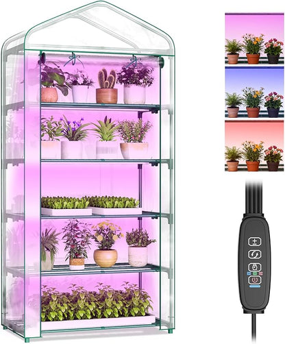 Indoor Greenhouse with Grow Light, 5-Tier Mini Greenhouse 35.4"x19"x74.8" Small Greenhouse with