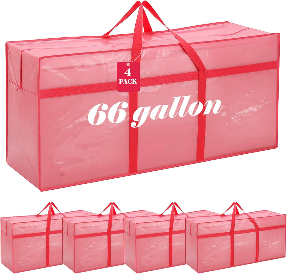 4 Pcs 66 Gallon Large Moving Bags with Zipper and Handles Foldable Storage Duffle Bags Heavy Duty