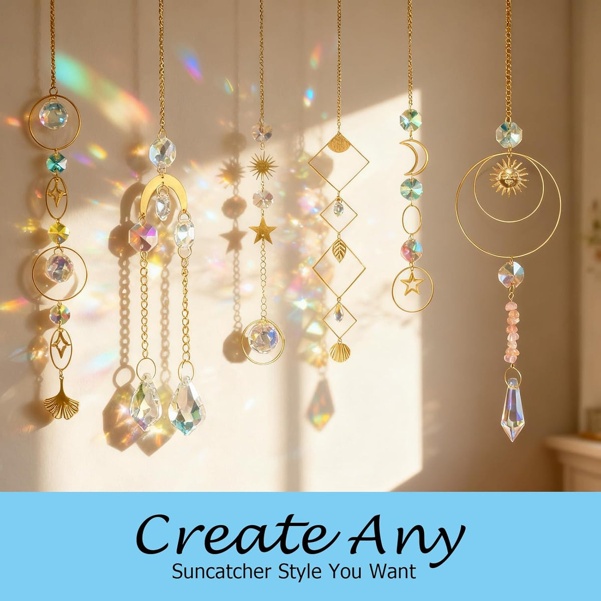 DIY Crystal Suncatcher kit with Wind Chime/Sun and Moon,Sun Catcher Dream Supplies Arts and Crafts