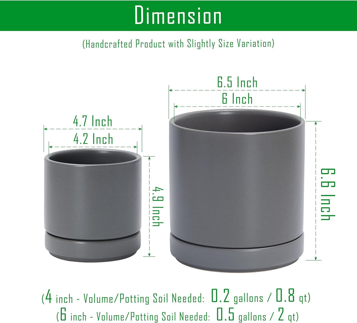 D'vine Dev 4.7 Inch & 6.5 Inch Ceramic Planter Pots for Plants with Drainage Hole and Saucer, Small