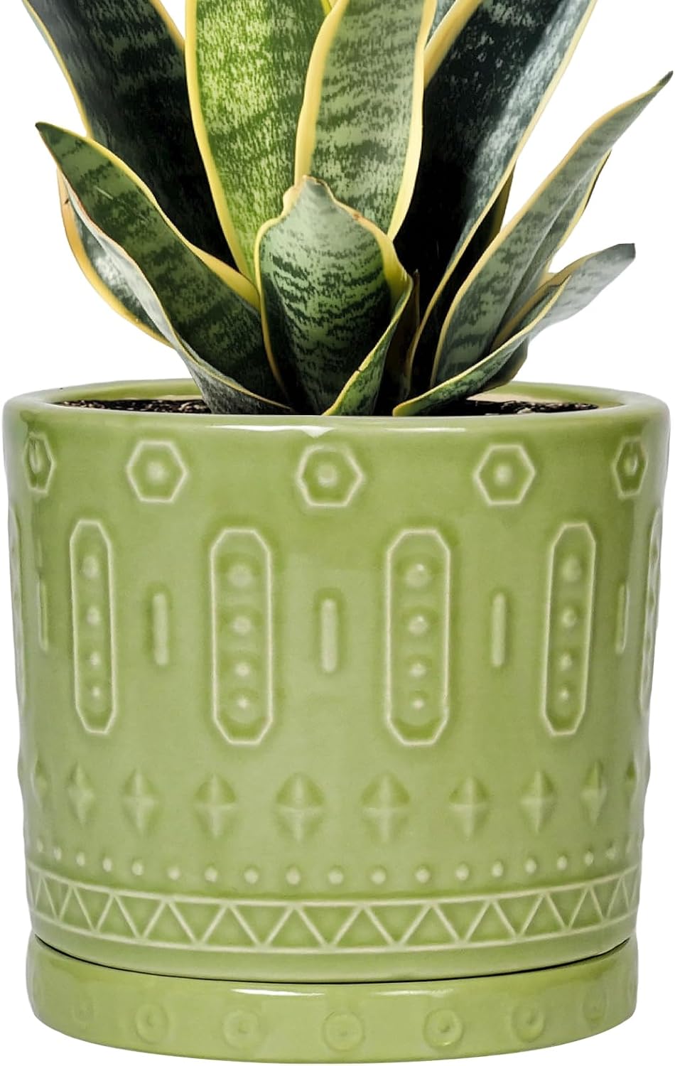 Ceramic Pot for Plants - 6 Inch Indoor Planter with Drainage Hole and Saucer, Round Decorative