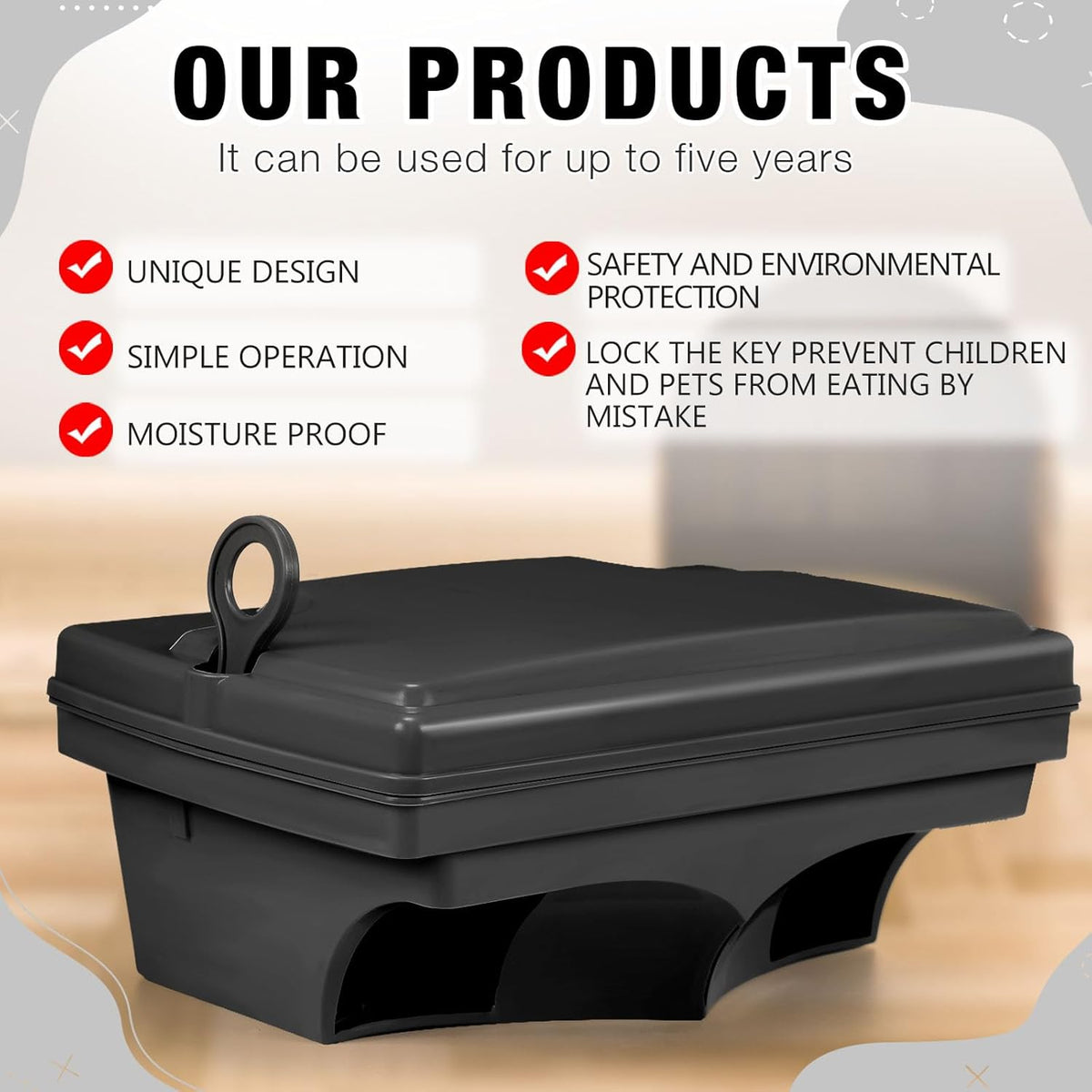 Qualirey 6 Pack Rat Bait Stations with 6 Keys Reusable Heavy Duty for Rodents Outdoor Mouse Poison