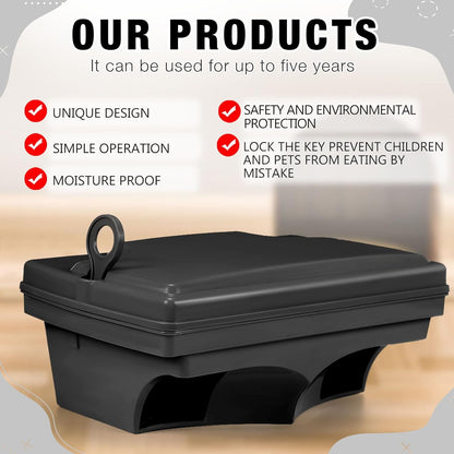 Qualirey 6 Pack Rat Bait Stations with 6 Keys Reusable Heavy Duty for Rodents Outdoor Mouse Poison