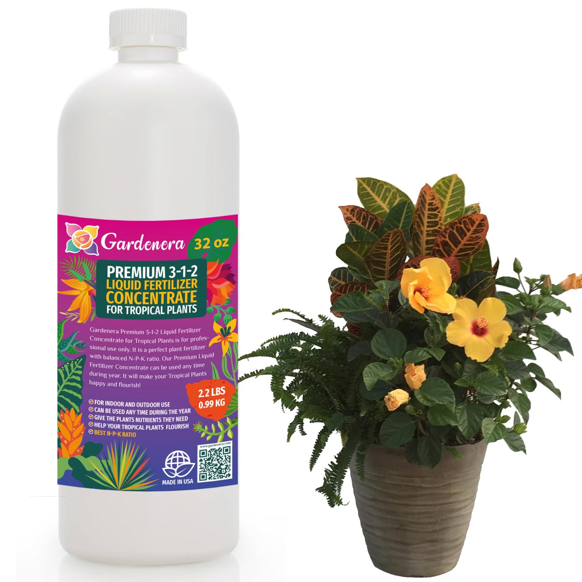 Gardenera Premium Liquid Tropical Plant Fertilizer - 3-1-2 Concentrate for Indoor Plants and