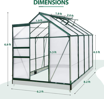 EAGLE PEAK 6x8x7 Outdoor Walk-in Hobby Greenhouse with Adjustable Roof Vent and Rain Gutter, Base