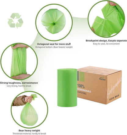 Compost Bags, 13 Gallon, 50Liter, Extra Thick 1.1 Mils, Compostable Food scrap waste bags with US