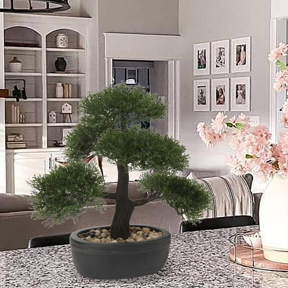 Artificial Bonsai Tree Juniper Faux Plants Indoor Small Fake Plants Decor with Black Plastic Pots