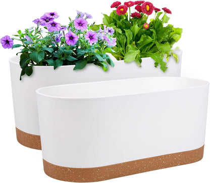 QCQHDU 16" L x 7.6" W x 7" H Window Planter Box, 2 Pack Self Watering Pots for Indoor Plants with