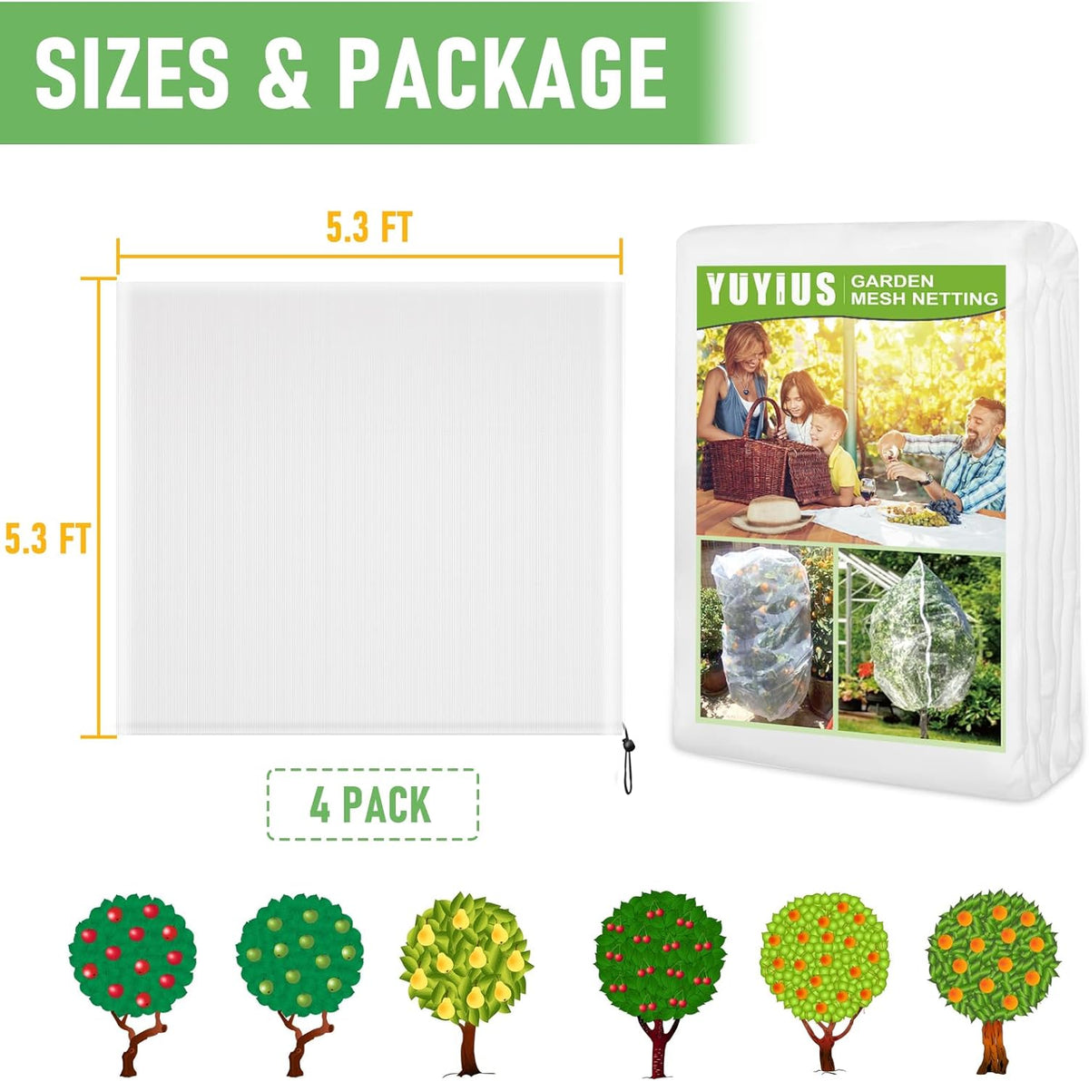 Fruit Tree netting, Blueberry Bush Netting Cover for Garden Protection, 4Pcs 5.3x5.3 FT Garden