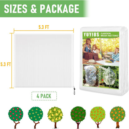 Fruit Tree netting, Blueberry Bush Netting Cover for Garden Protection, 4Pcs 5.3x5.3 FT Garden