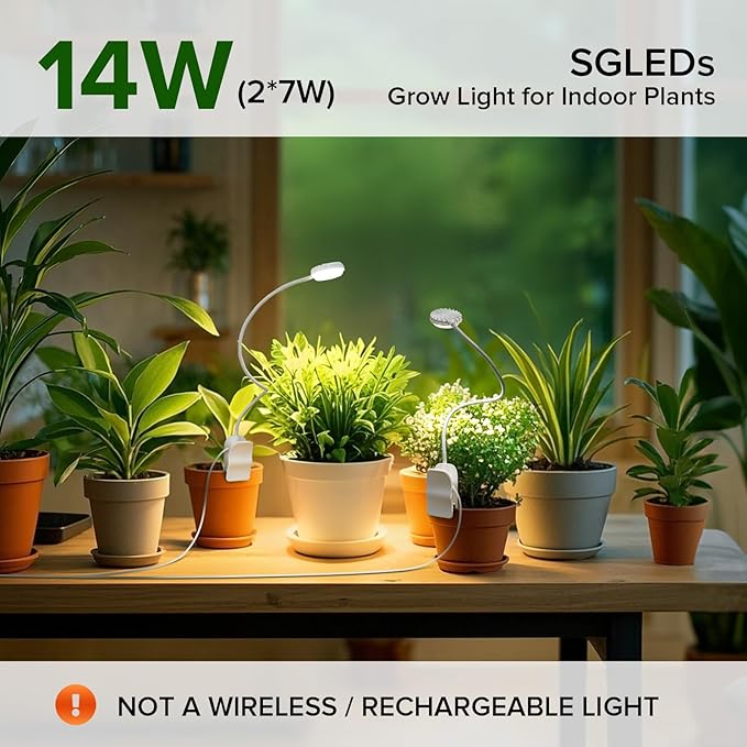 Clip-On Grow Lights for Indoor Plants, 2-in-1 LED Grow Lamp,4000K Sunlike Full Spectrum Plant