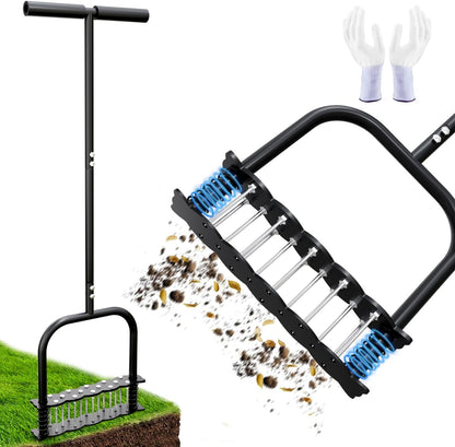 Lawn Aerator -Aerator Lawn Tool with 14 Iron Spikes, Automatic Dirt and Leaf Clean with