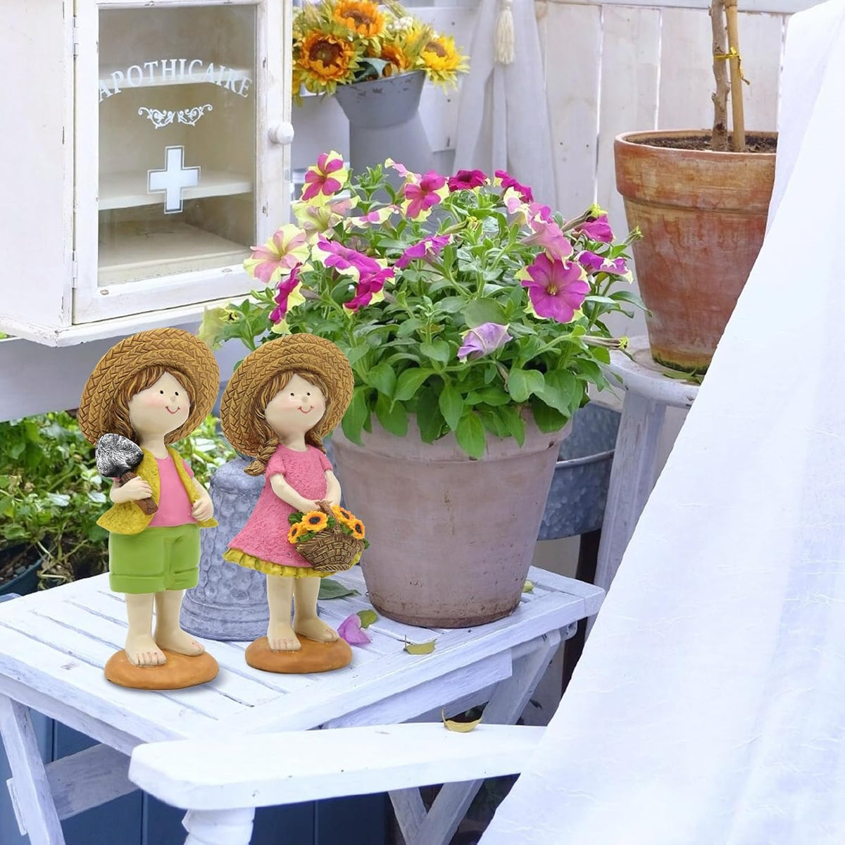 Spring Fairy Garden Figurines, Resin Summer Sunflower Garden Statue Set - H9inch Miniature
