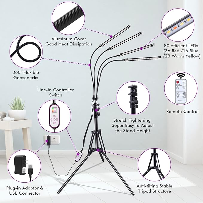 Plant Grow Lights for Indoor Plants Full Spectrum, LED Floor Plant Lights for Indoor Growing with