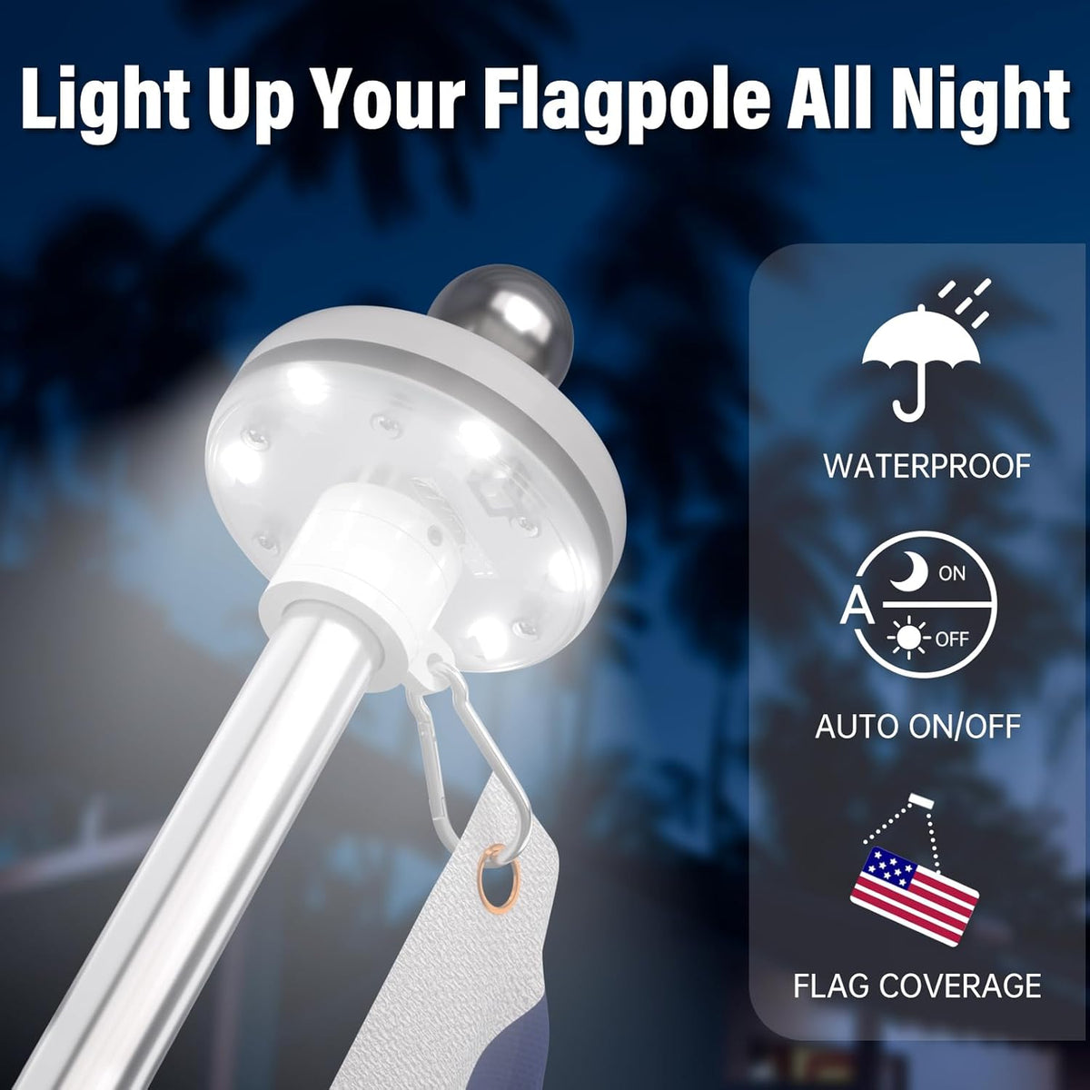 ZMTECH 1PC Solar Light for Flag Pole, Waterproof Outdoor Lighting for 5-10FT Flagpoles, Auto On/Off