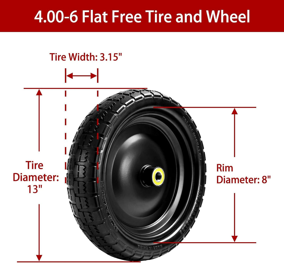 13" Flat-Free Tires and Wheels Replacement Gorilla Cart, 4.00-6 Flat-free Solid Tires for Garden