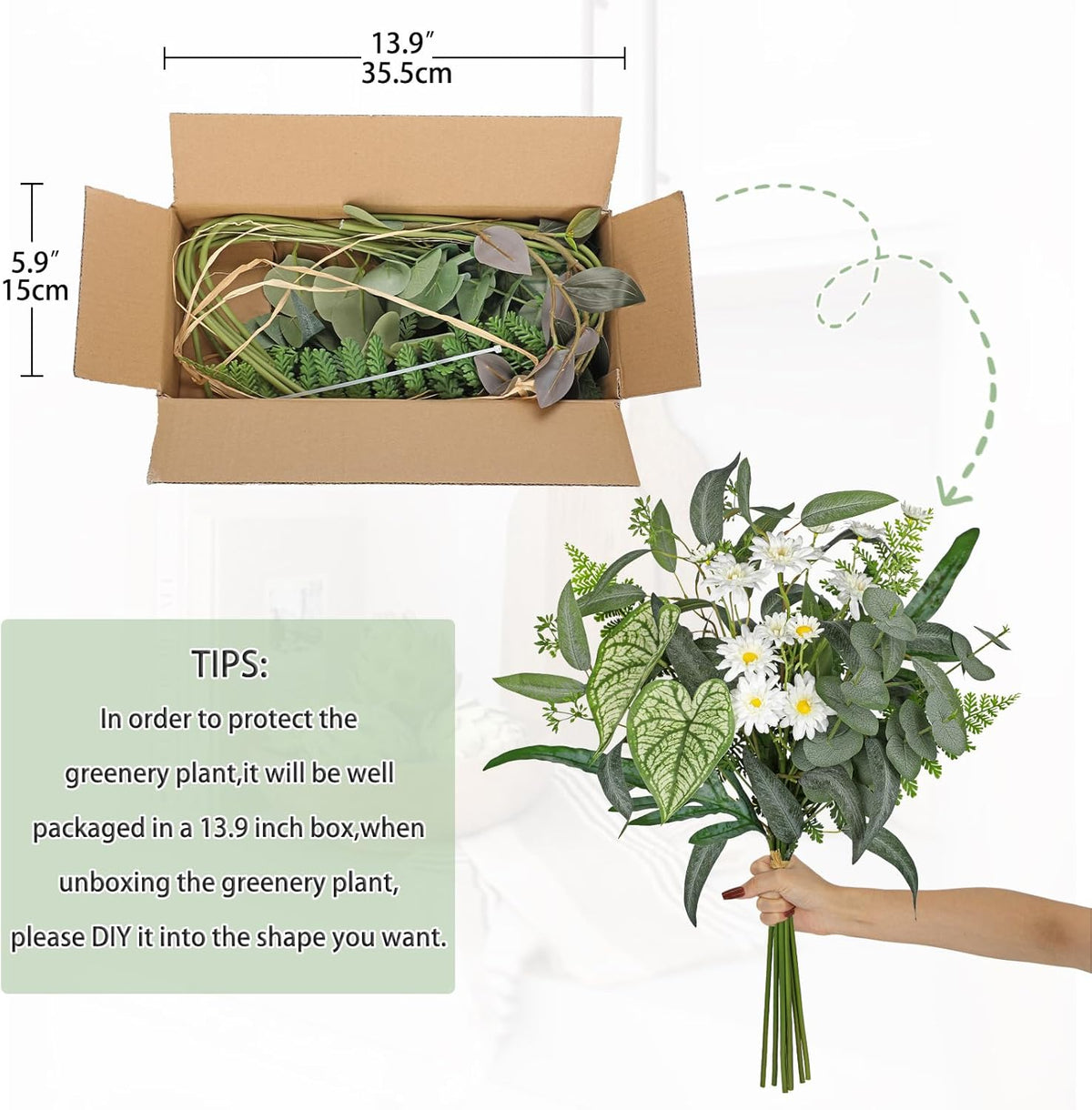 Artificial Greenery Stems Box Set, 5 Kinds Mixed Eucalyptus Leaves Silver Dollar Fern Monstera Leaf