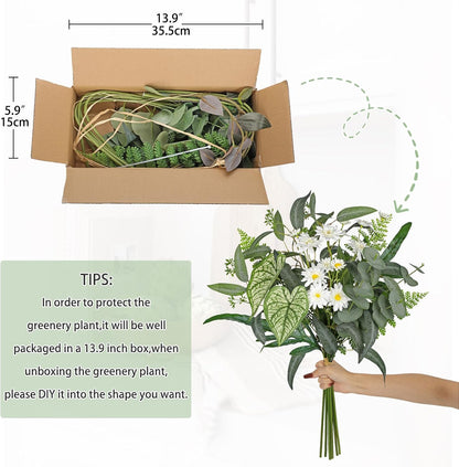 Artificial Greenery Stems Box Set, 5 Kinds Mixed Eucalyptus Leaves Silver Dollar Fern Monstera Leaf