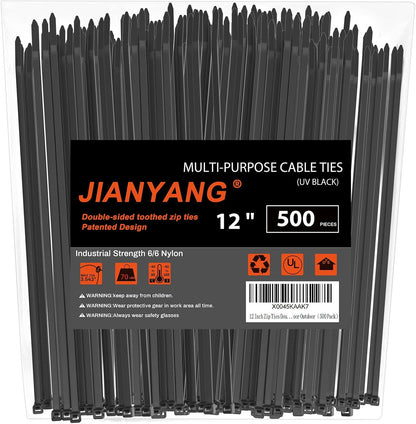 12 Inch Zip Ties Double Sided Toothed,70 LBS Tensile Strength Heavy Duty Cable Wire Ties With