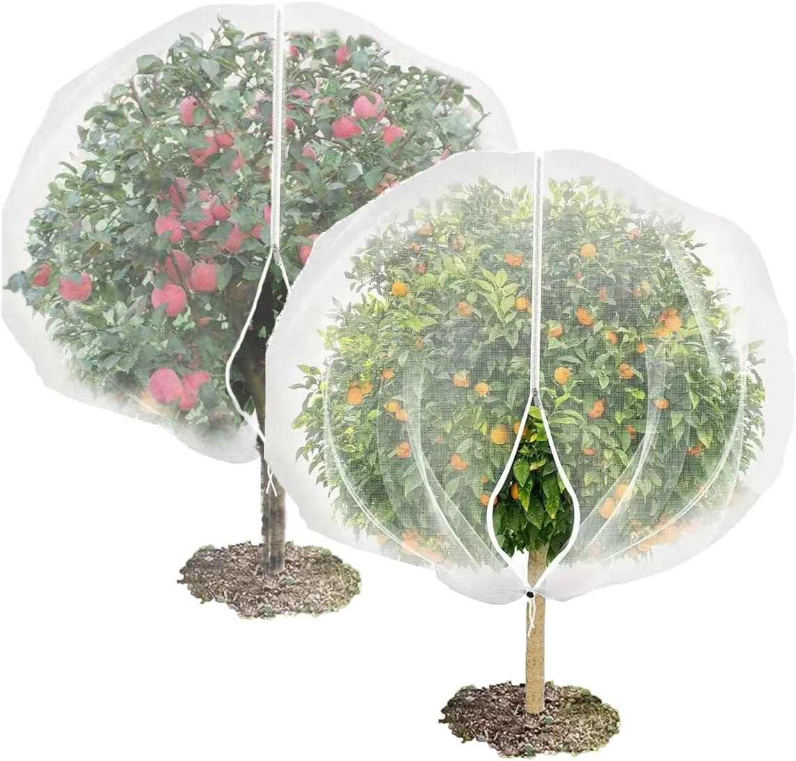2 Pack Large Fruit Tree Netting with Zipper & Drawstring, 5.9 x 5.9 Ft Reusable Blueberry Bush