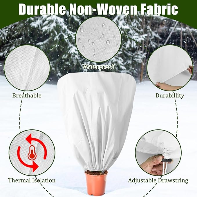8 Pcs Plant Covers Frost Protection Bag 47" x 31.5" Winter Reusable Plants Jacket with Drawstring