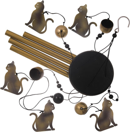 Garden Cat Wind Chimes Outdoor Indoor Decor - with 4 Tubes 4 Bells 5 Cats Wind Chime, Mobile