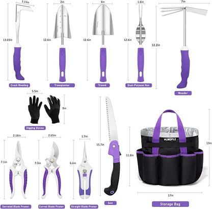 Purple Garden Tool Set Gardening Items for Women - 11PCS Heavy Duty Garden Tools with Detachable
