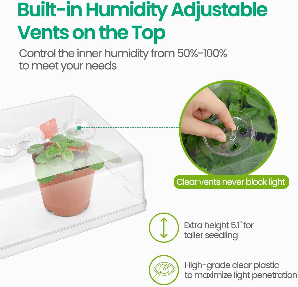 SOLIGT 2 Set 60-Cell Seed Starter Kit - Strong Seed Trays with Humidity Domes, Cell Trays and