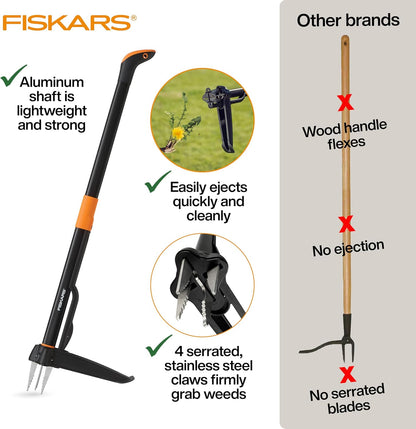Fiskars 4-Claw Stand Up Weed Puller Tool, Gardening Hand Weeding Tool with 39" Long Ergonomic