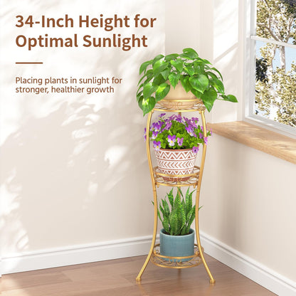 LASZOLA Gold 3 Tier Tall Plant Stand for Indoor Outdoor, Large Multiple Level Flower Planter Holder