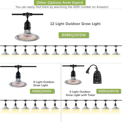 Espird Outdoor LED Grow Light with Timer, 12-Light Full Spectrum Grow Light Strip, Waterproof Plant